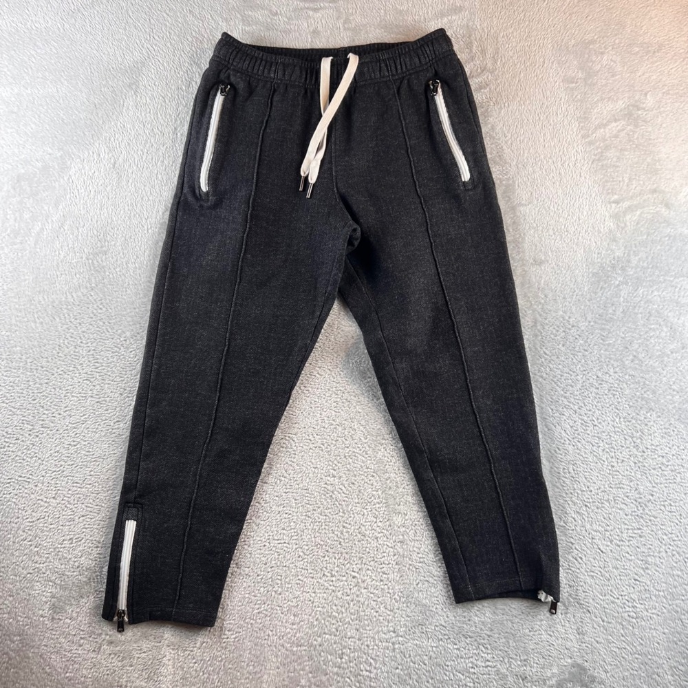 Todd Snyder NYC Men Herringbone Knit cropped Joggers Charcoal Ankle zip READ